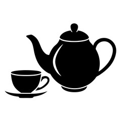Minimalist teapot with tea cup icon vector silhouette  white background