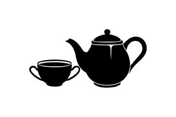 Minimalist teapot with tea cup icon vector silhouette  white background