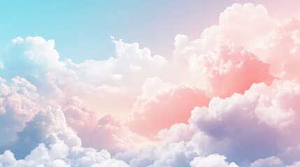 Dreamy Pastel Sky with Fluffy Clouds - Soft Background Texture for Design.