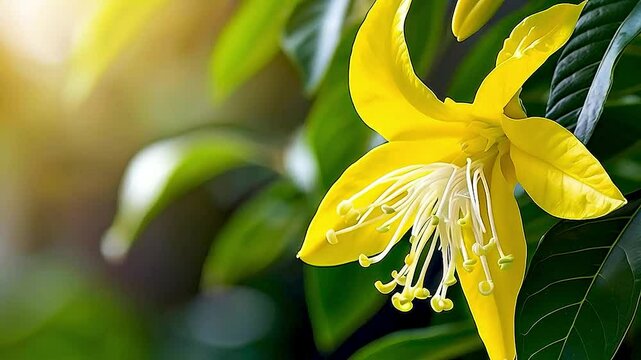 a yellow flower  and  green leaves