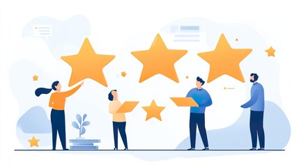 A group of people are holding up stars to represent their ratings