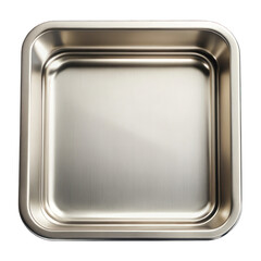 Stainless steel empty tray top view isolated on transparent background