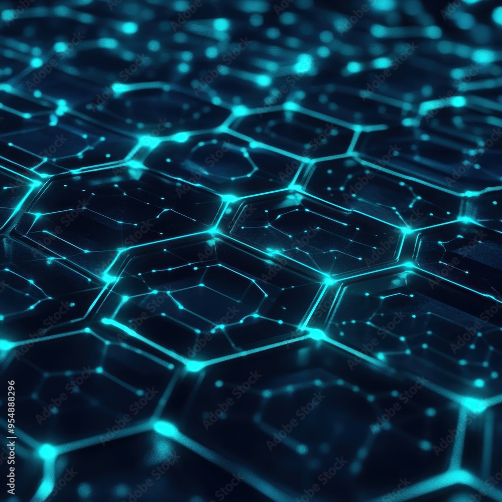 Aufkleber abstract blue hexagon pattern with glowing lines - technology background