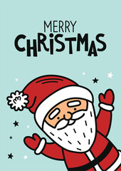 Greeting Christmas card. Hand-drawn doodle style illustration with lettering. Banner, poster, flyer for social media. Vector illustration