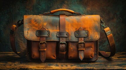 A vintage leather messenger bag with a worn, distressed look