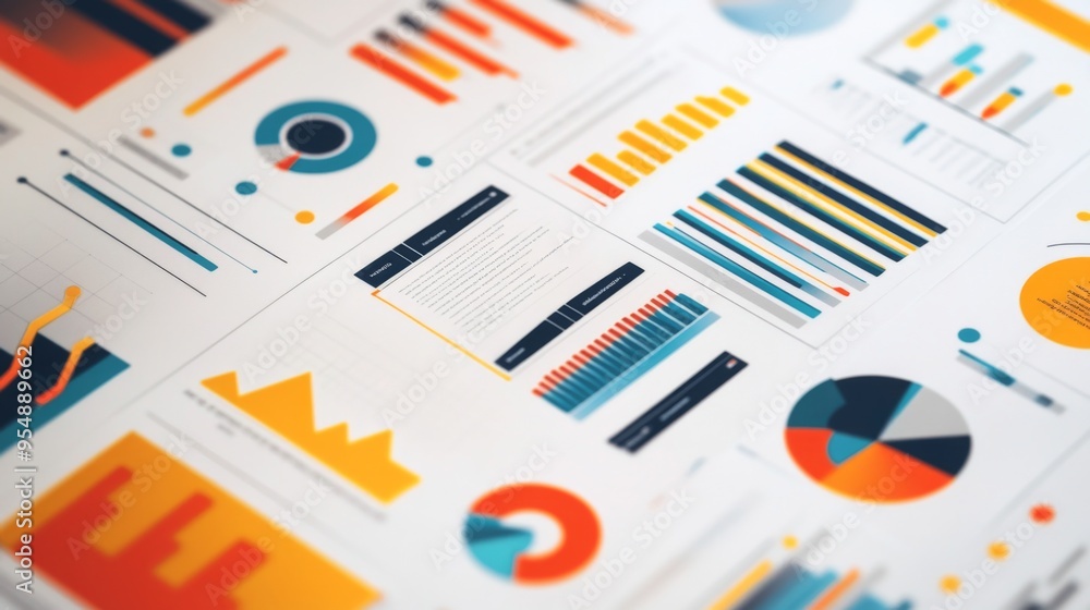 Fototapete a creative graphic layout with bold typography and graphic icons, presenting data or information in 