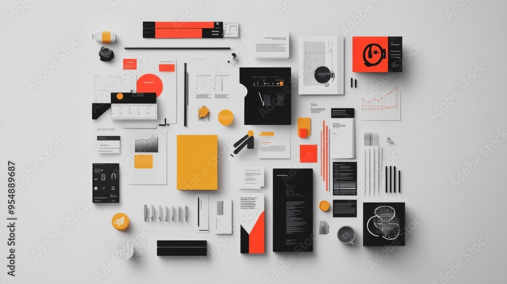 Fototapete a creative graphic layout with bold typography and graphic icons, presenting data or information in 