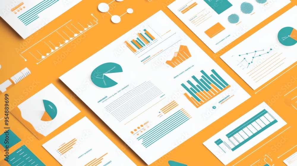 Fototapete a creative graphic layout with bold typography and graphic icons, presenting data or information in 