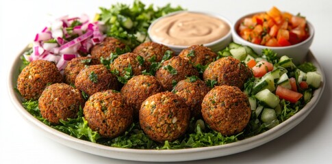 Falafel Salad with Creamy Sauce and Fresh Vegetables
