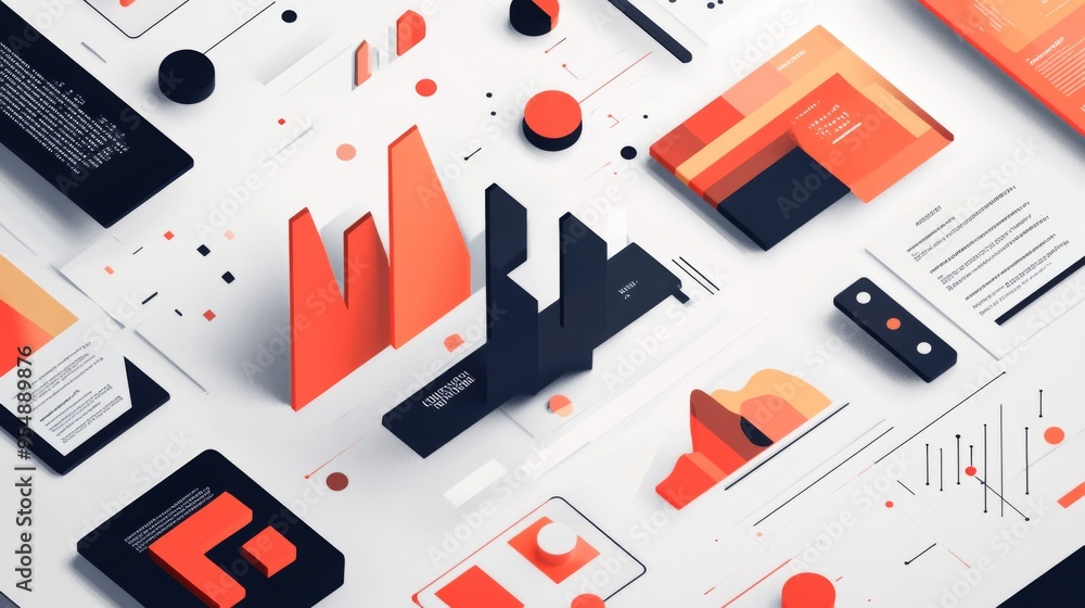 Fototapete a creative graphic layout with bold typography and graphic icons, presenting data or information in 