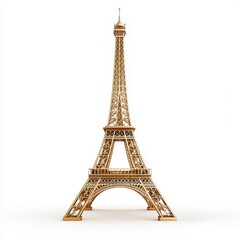 A detailed wooden model of the Eiffel Tower, showcasing intricate design and craftsmanship, ideal for decor or collection.