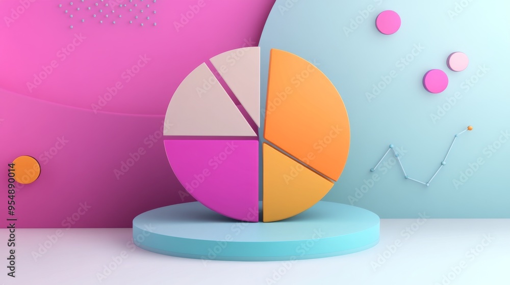 Fototapete a creative pie chart design with animated segments and dynamic colors, set against a clean, modern b