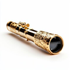 Naklejka premium A polished brass telescope with intricate details, isolated on white