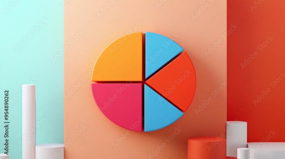 Fototapete a creative pie chart design with animated segments and dynamic colors, set against a clean, modern b