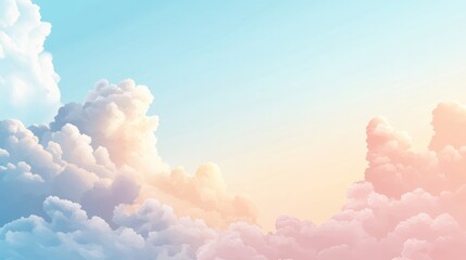 Pastel Sky with Fluffy Clouds - Dreamy Watercolor Background.