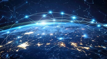 Obraz premium Digital illustration depicting a global network of connections, representing the interconnectedness and communication facilitated by technology.