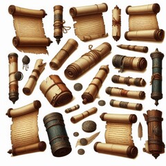 Set of ancient parchment scrolls, cut out
