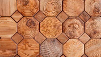 Obraz premium A close-up view of a beautifully arranged wooden hexagonal pattern, showcasing natural textures and rich brown tones.
