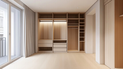 built-in closet with segments for the bedroom, the most optimal distribution