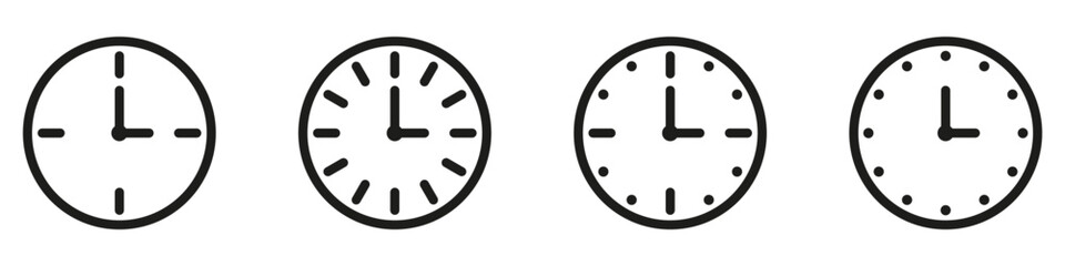Time icon set in flat style. Timer, alarm, schedule, hourglass, clock icons. Stopwatch symbol. Web icon set.