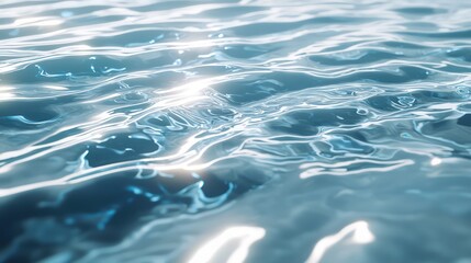 Highly detailed realistic water ripples and caustic light effects on a clear water surface, white background.
