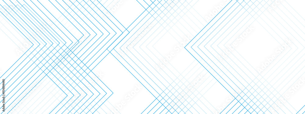 Wall mural White and blue modern minimalistic geometric pattern background with tech lines. Architecture concept with digital geometric connection blue lines. blueprint background& bright lines.