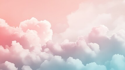 Fototapeta premium Soft Pastel Pink and Blue Sky with Fluffy Clouds - Dreamy Background Texture.