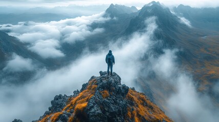 A man standing on a mountain peak. Generative AI