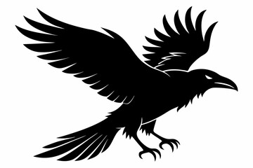 Raven silhouette vector art. Crow bird icon illustration