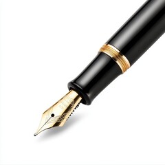 A classic fountain pen with a gold nib, isolated on white