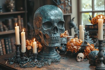 Eerie Elegance Gothic Halloween Living Room with Spooky Accents