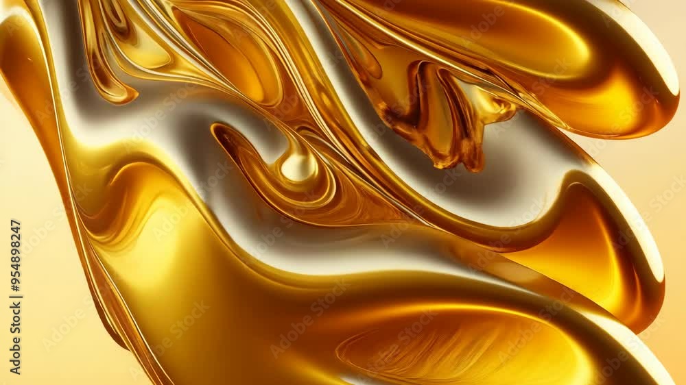 Poster captivating gold fluid simulation showcasing dynamic movements and textures in a bright environment