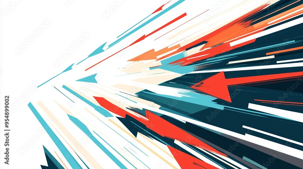 Poster dynamic arrows conveying motion and energy in a vibrant abstract design on a white background