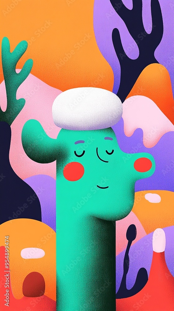 Poster exploring vibrant abstract forms with joyful colors for enhancing mobile backgrounds and social medi