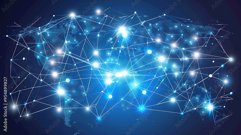 Poster abstract illustration of a global network with lines connecting nodes. this represents worldwide con
