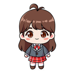 illustration of a cute chibi cartoon girl wearing uniform
