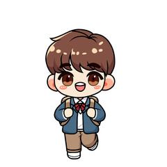illustration of a happy chibi cartoon student wearing backpack