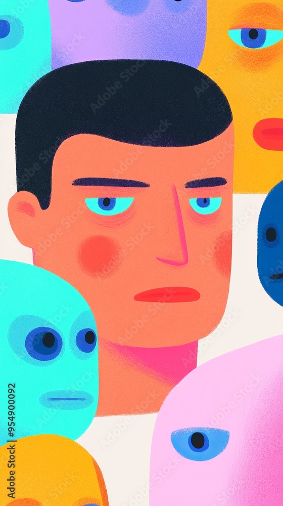 Poster discover the vibrant interplay of colors and bold expressions in this abstract portrait capturing em