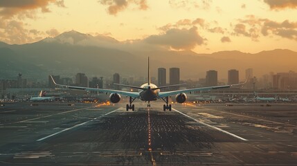 Airplane Landing at Sunset: Travel, Adventure, and the Journey to New Destinations