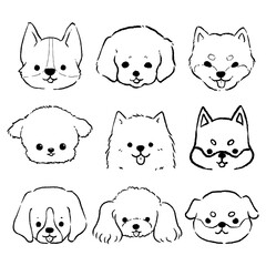 Set of line drawings of puppies for coloring. Pet illustrations.