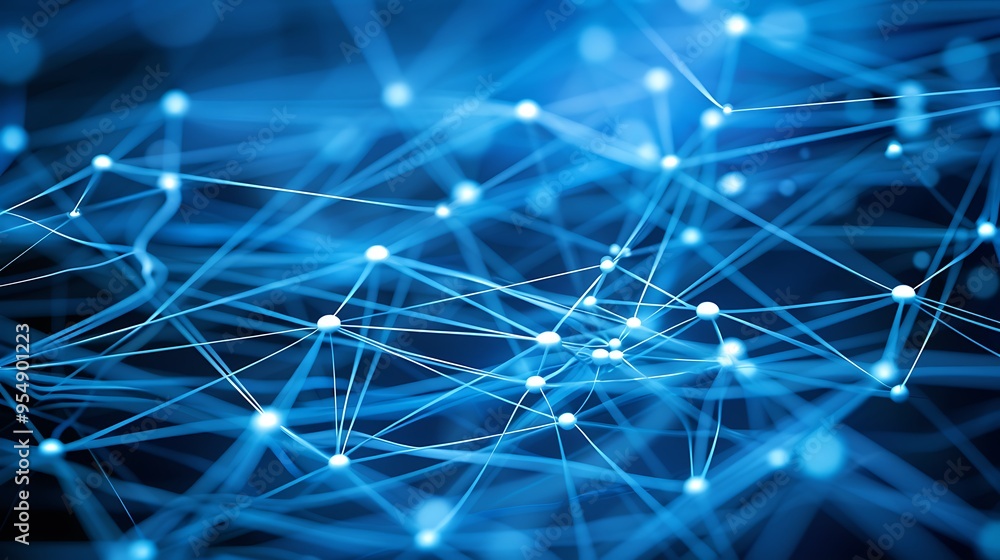 Poster abstract intricate network of connections represented by nodes and lines evokes the theme of digital