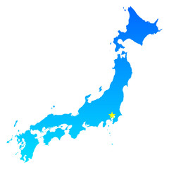 Map of Japan with its capital Tokyo in professional blue style