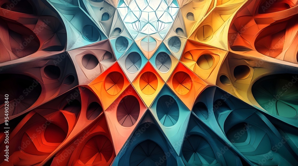 Aufkleber captivating tertiary color geometry bold and intricate symmetrical 3d pattern
