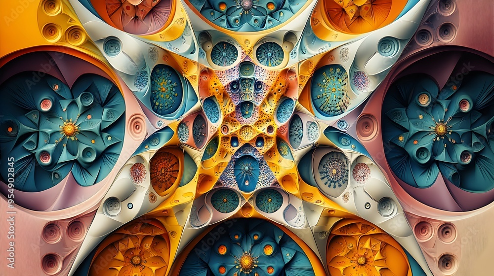 Poster captivating tertiary color geometry symmetrical digital art pattern