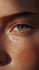 The soft cheek exhibits a hint of warmth while the eye sparkles with vibrant detail, showcasing natural beauty and texture