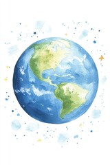 A beautiful watercolor illustration of Earth, highlighting continents and oceans in vibrant colors against a soft background.