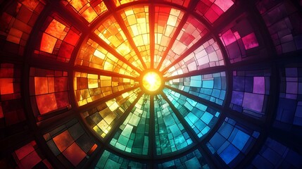Dazzling 3D Rendered Stained Glass Color Wheel with Vibrant Illuminated Segments