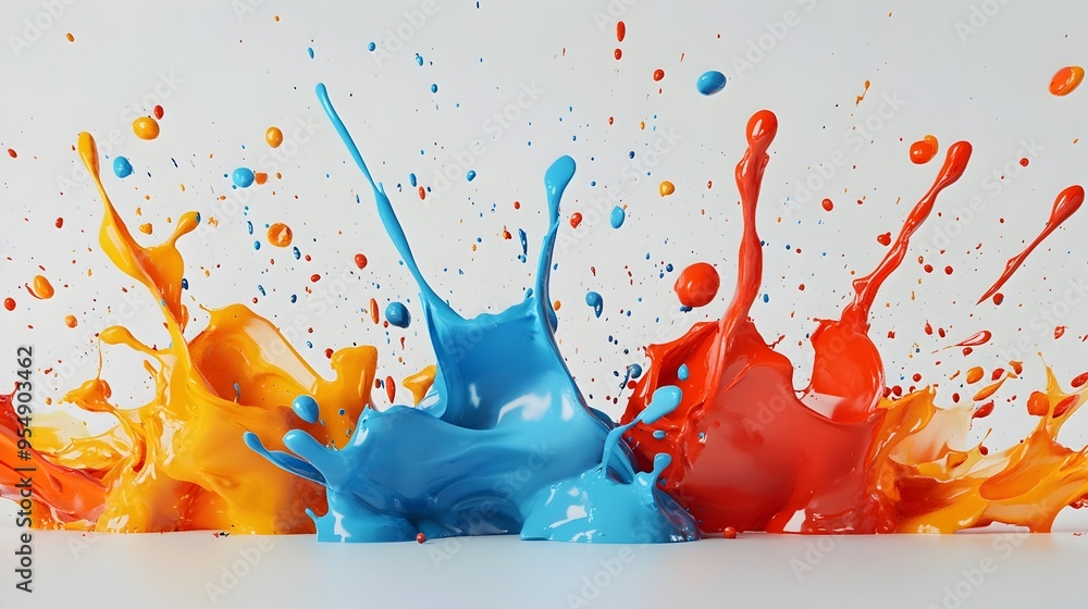 Poster expressive tertiary color splatters on white canvas abstract art composition
