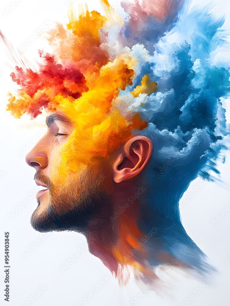 Wall mural Man with Colorful Abstract Hair.