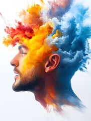 Man with Colorful Abstract Hair.
